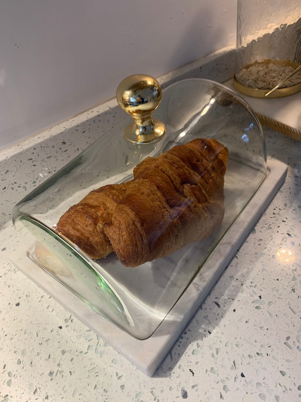 Rectangular Marble Cake Tray with Glass Dome Cake Stands High Class Touch - Home Decor 