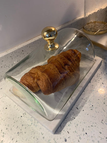 Rectangular Marble Cake Tray with Glass Dome Cake Stands High Class Touch - Home Decor 