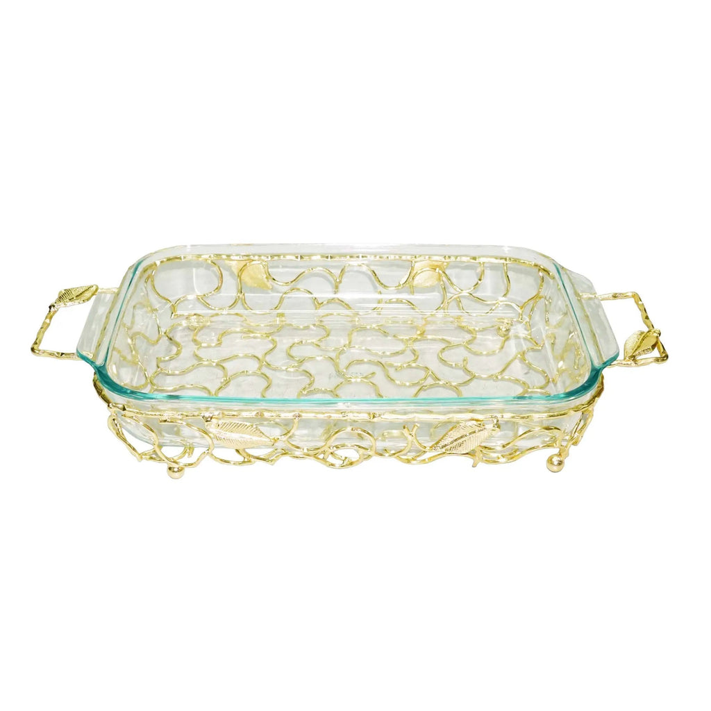 Rectangular Serving Pyrex Holder with Leaf Design Pyrex High Class Touch - Home Decor 