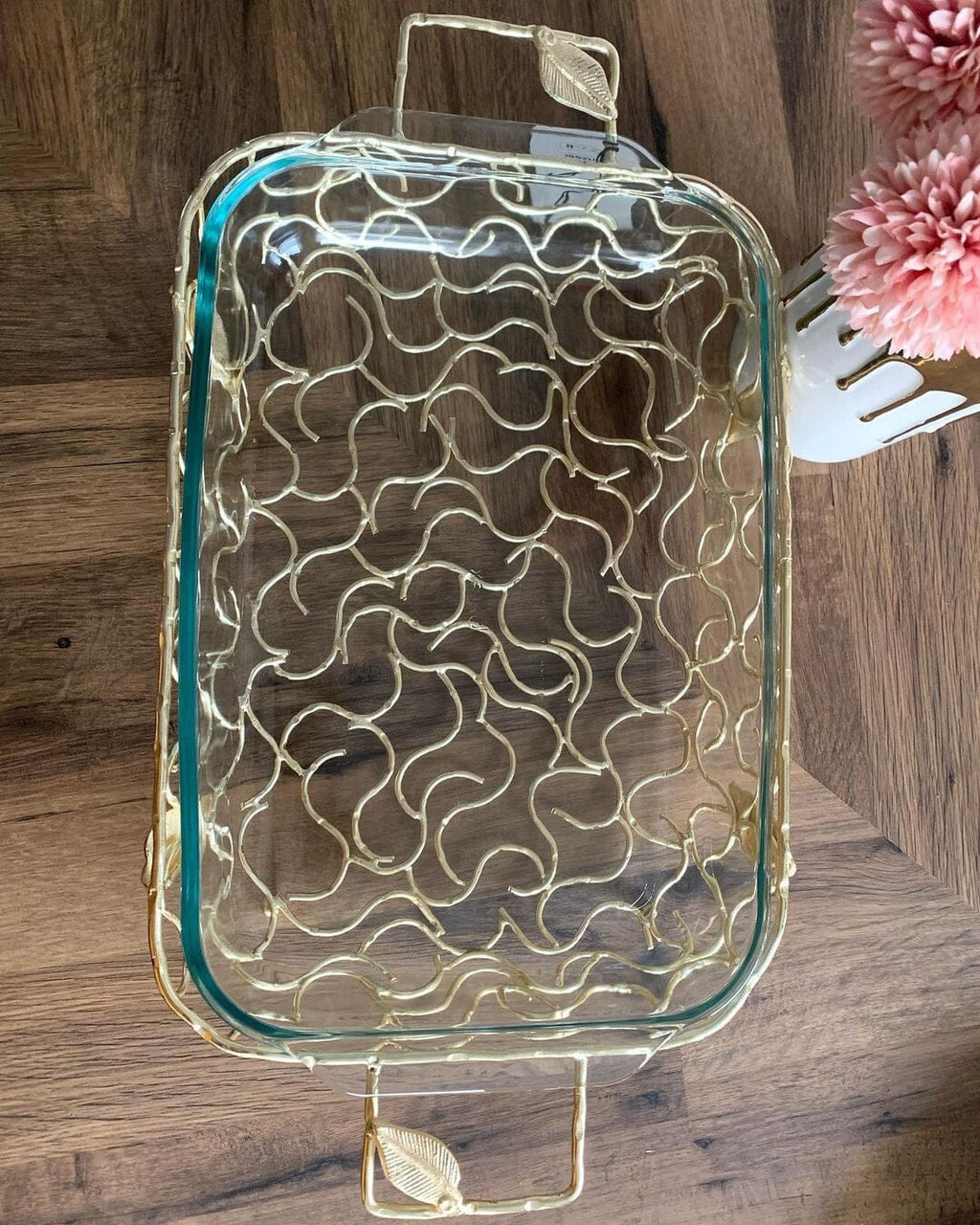 Rectangular Serving Pyrex Holder with Leaf Design Pyrex High Class Touch - Home Decor 