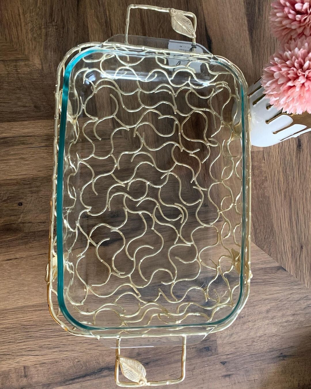 Rectangular Serving Pyrex Holder with Leaf Design Pyrex High Class Touch - Home Decor 