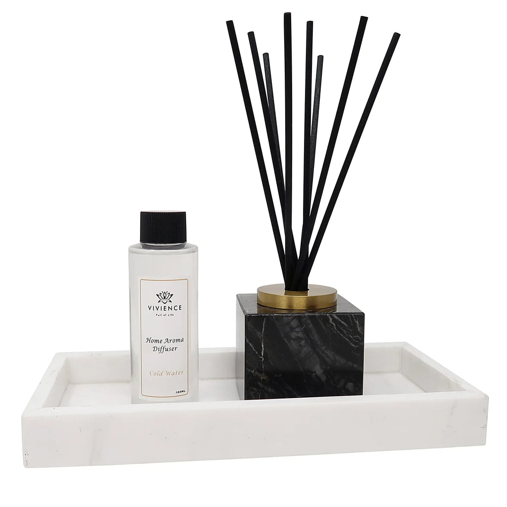 Rectangular White Marble Tray Decorative Trays High Class Touch - Home Decor 