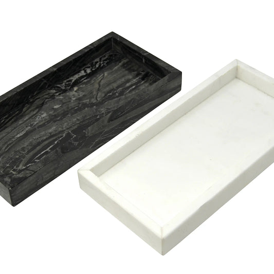 Rectangular White Marble Tray Decorative Trays High Class Touch - Home Decor 