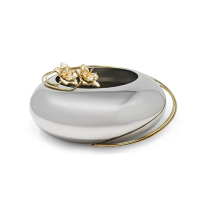 Round Vase with Gold Enamel Flower Design Vases High Class Touch - Home Decor 