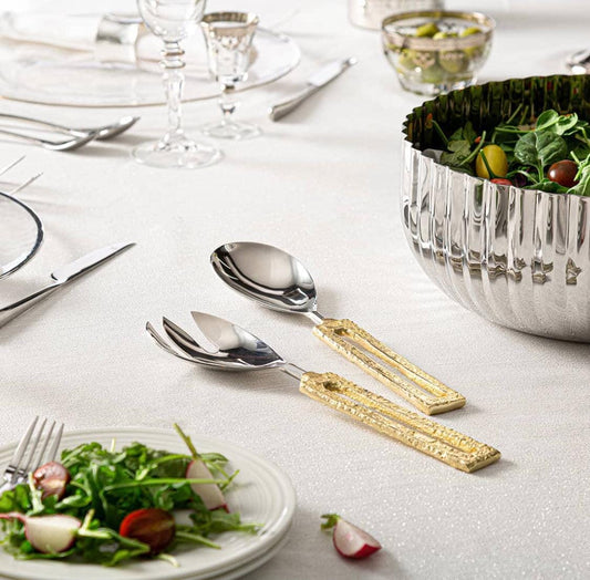 Salad Servers with Square Gold Loop Handles Salad server set High Class Touch - Home Decor 
