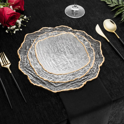 Set of 12 Crushed Glass Dinner Set with Gold Rim Dinnerware Sets High Class Touch - Home Decor 