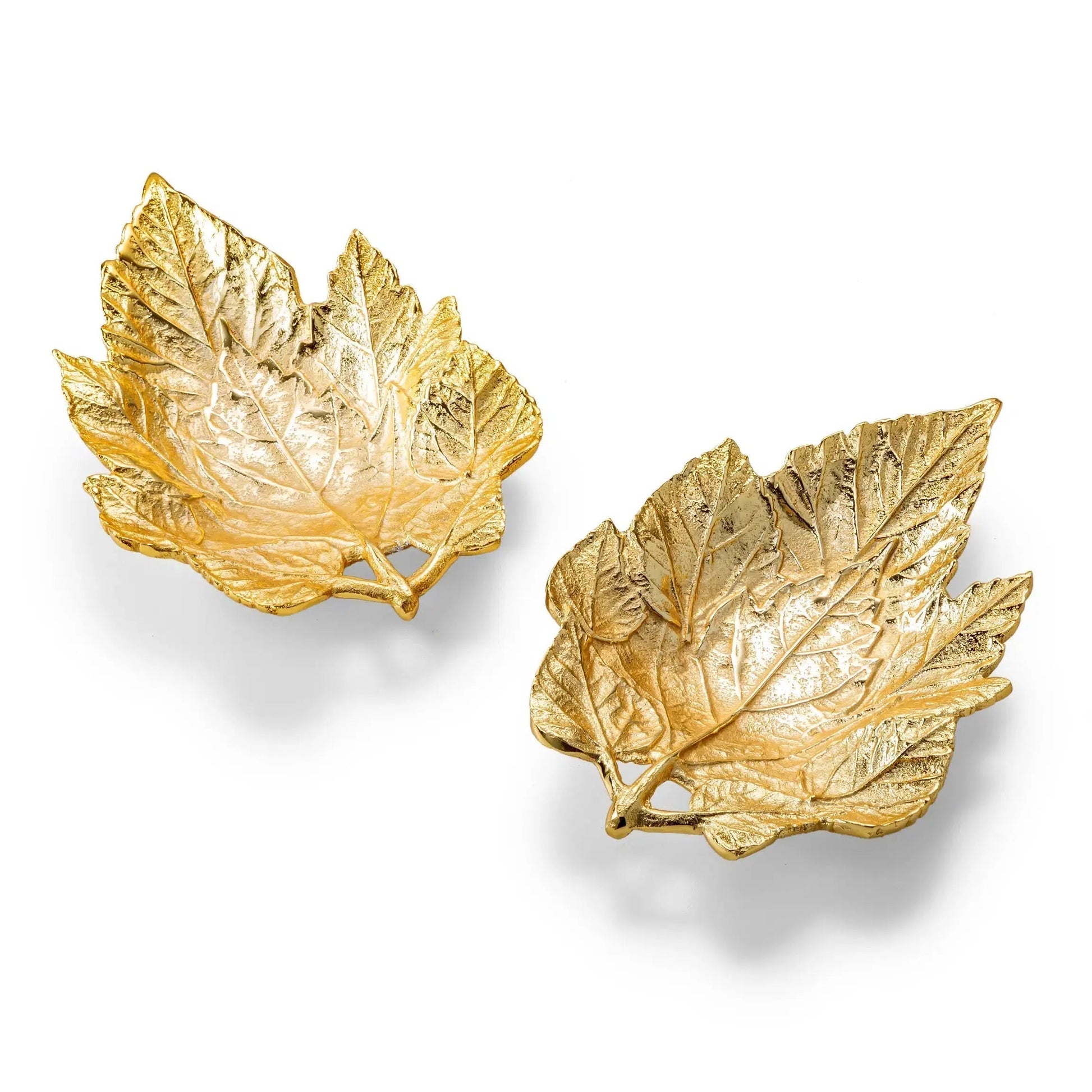 Set Of 2 Gold Metal Leaves Decorative Plates High Class Touch - Home Decor 