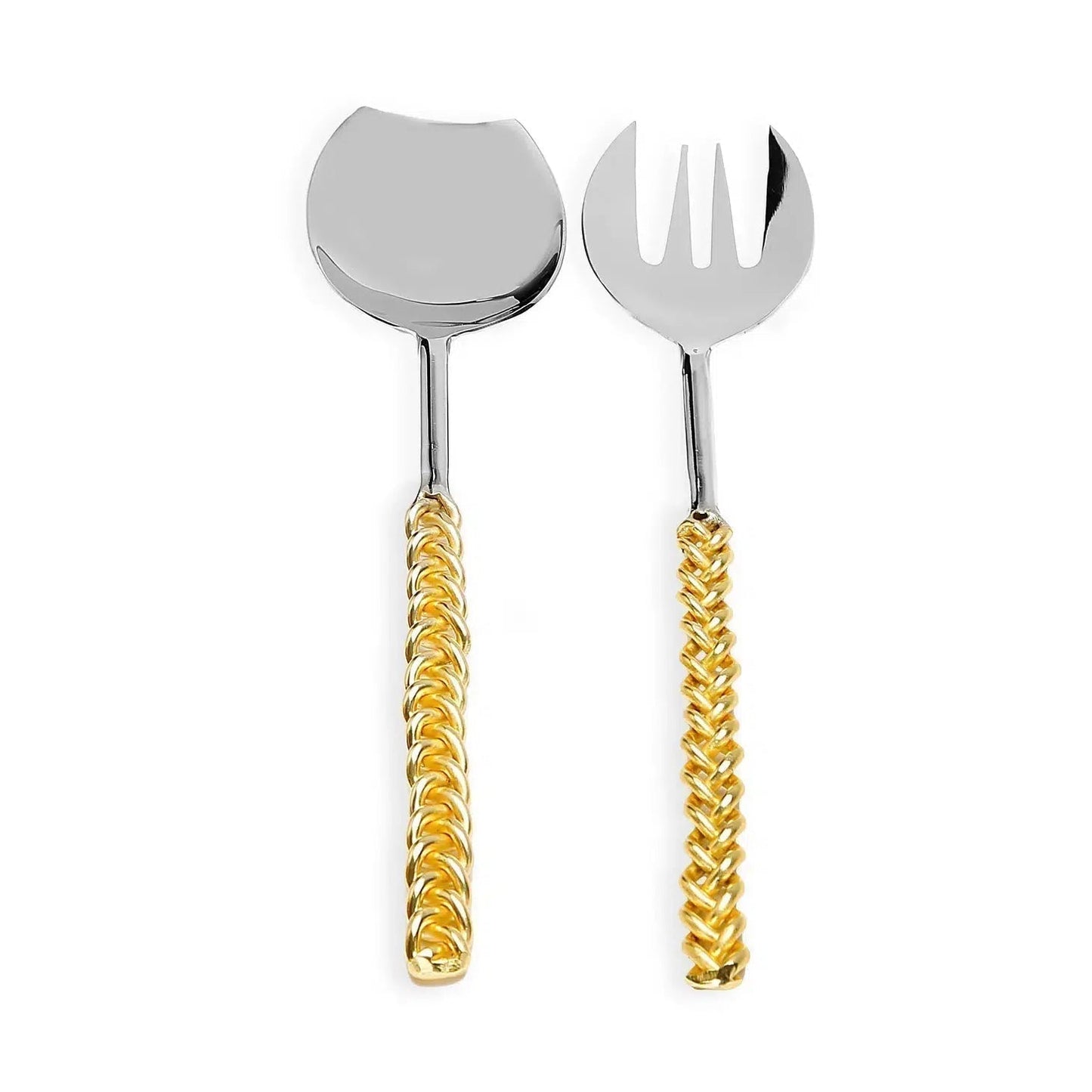 Set of 2 Salad Servers with Gold Twisted Handles Salad server set High Class Touch - Home Decor 