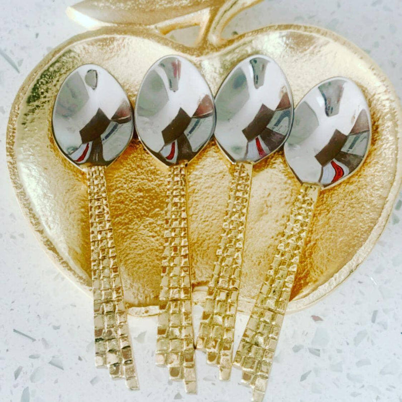 Set Of 4 Dessert Spoons - Gold/ Nickel Cutlery High Class Touch - Home Decor 