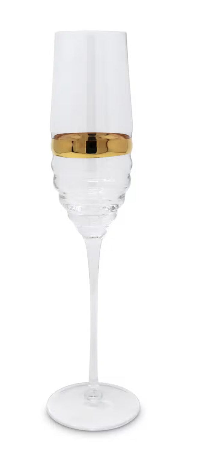 Set of 6 Glasses with Linear Design and Gold Stripe Flute Glasses High Class Touch - Home Decor Flute Glasses 