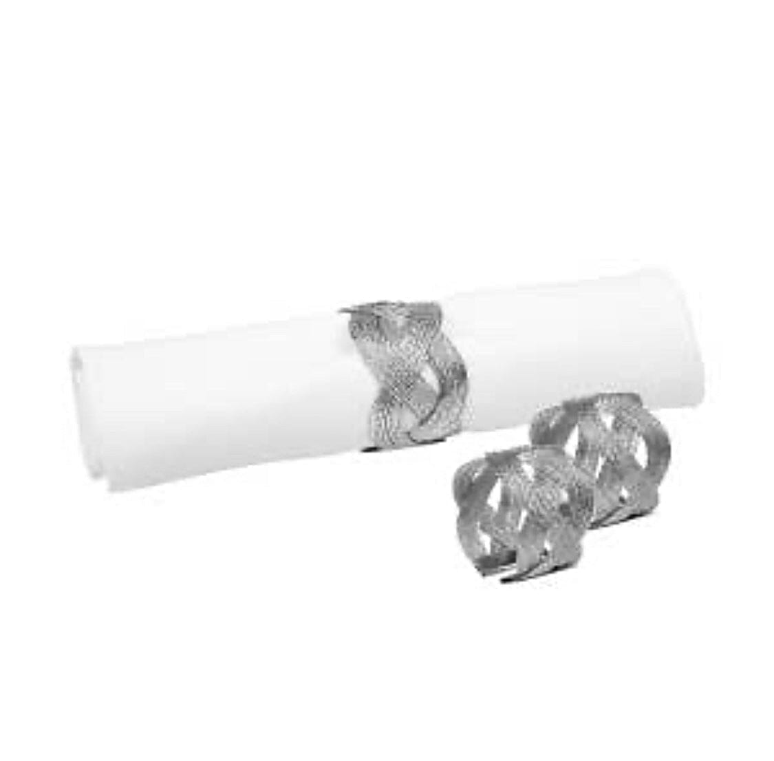 Set Of 6 Napkin Rings Woven Design Napkin Rings High Class Touch - Home Decor Silver 