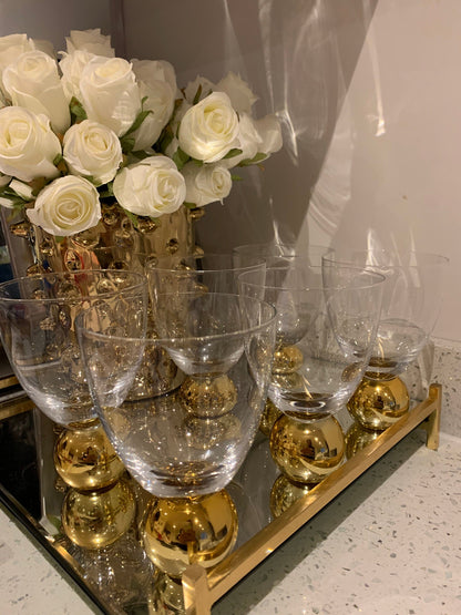 Set of 6 Small Wine Glasses on Gold Ball Pedestal Wine Glasses High Class Touch - Home Decor 