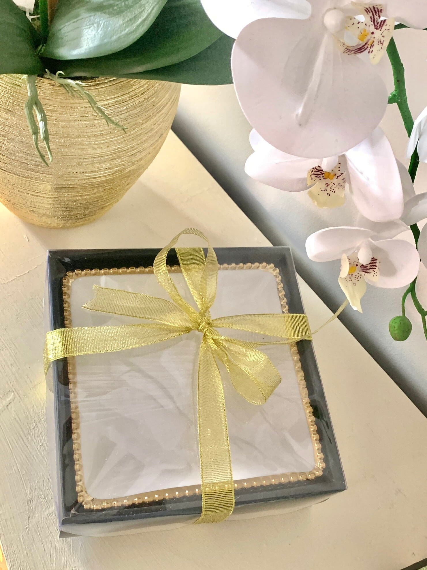 Set Of Four Square Plates With Gold Beaded Design Plates High Class Touch - Home Decor 