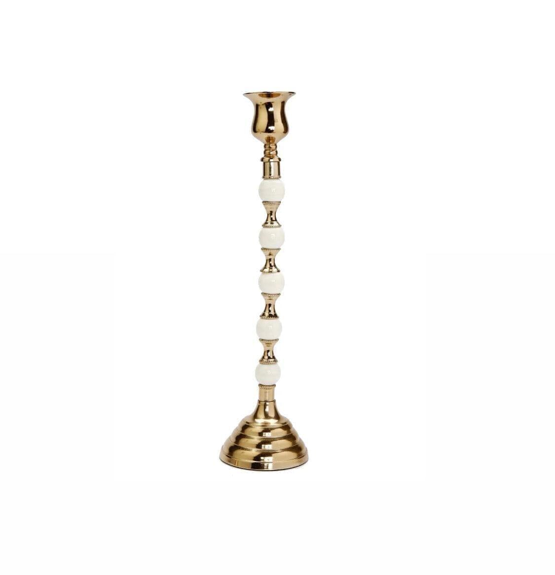 Short Gold Candle Holder White and Gold Beaded Stem Candle Holders High Class Touch - Home Decor 