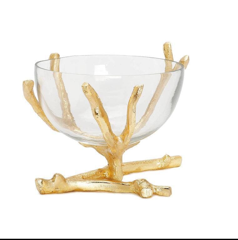 Small Gold Twig Base Removable glass Bowl Decorative Bowls High Class Touch - Home Decor 