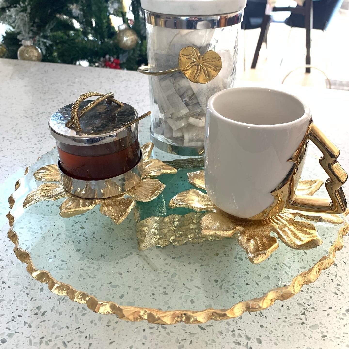 Stacked Glass Cake Stand with Gold Edge Cake Stands High Class Touch - Home Decor 