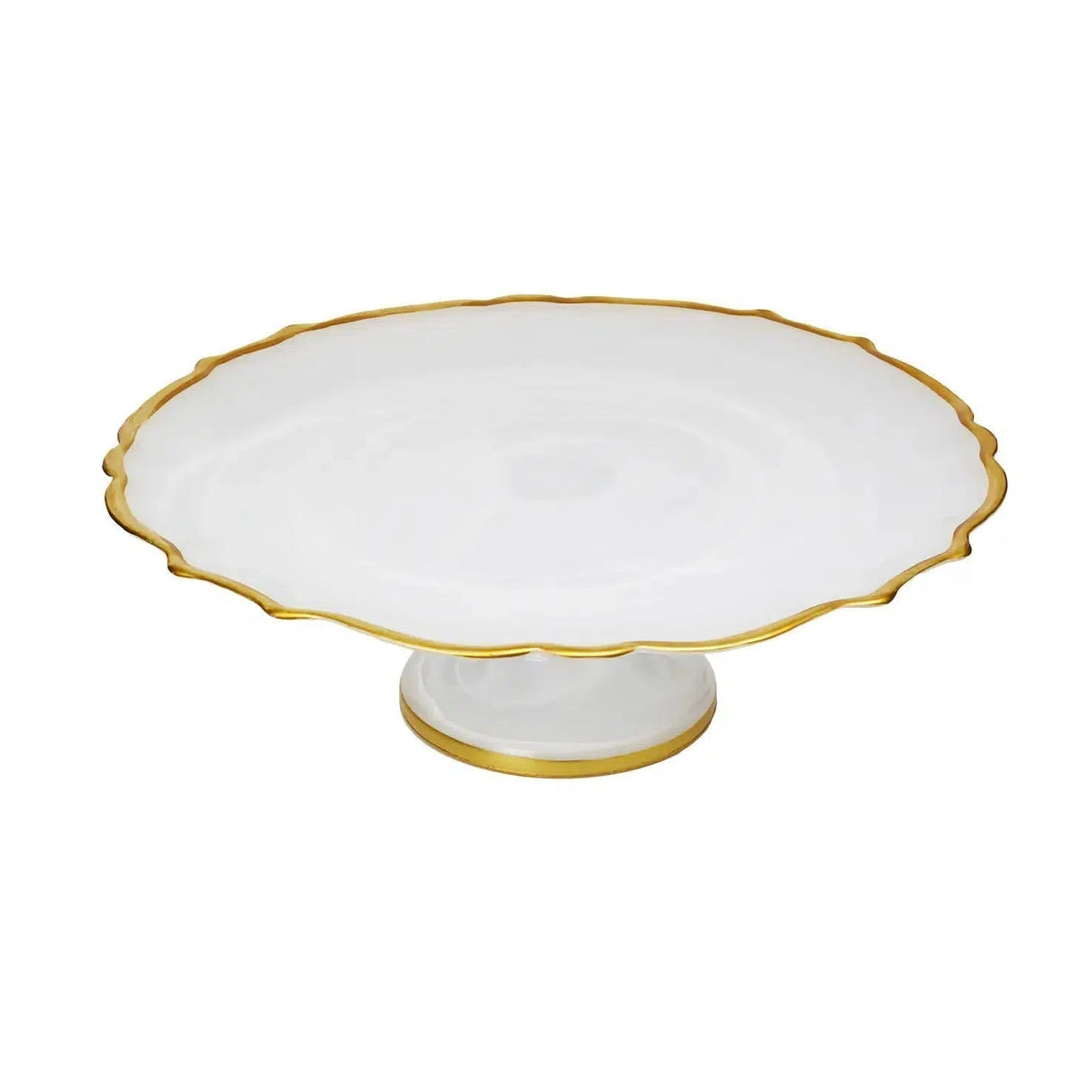 White Alabaster Cake Stand With Gold Trim 13" x 6'' Cake Stands High Class Touch - Home Decor 