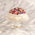 White Alabaster Cake Stand With Gold Trim 13" x 6'' Cake Stands High Class Touch - Home Decor 