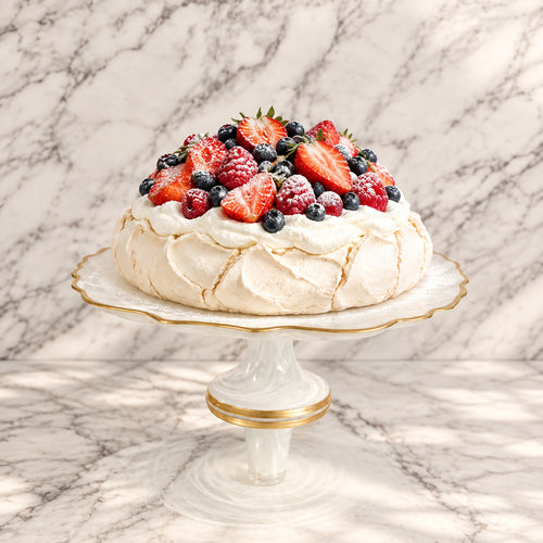 White Alabaster Cake Stand With Gold Trim 13" x 6'' Cake Stands High Class Touch - Home Decor 