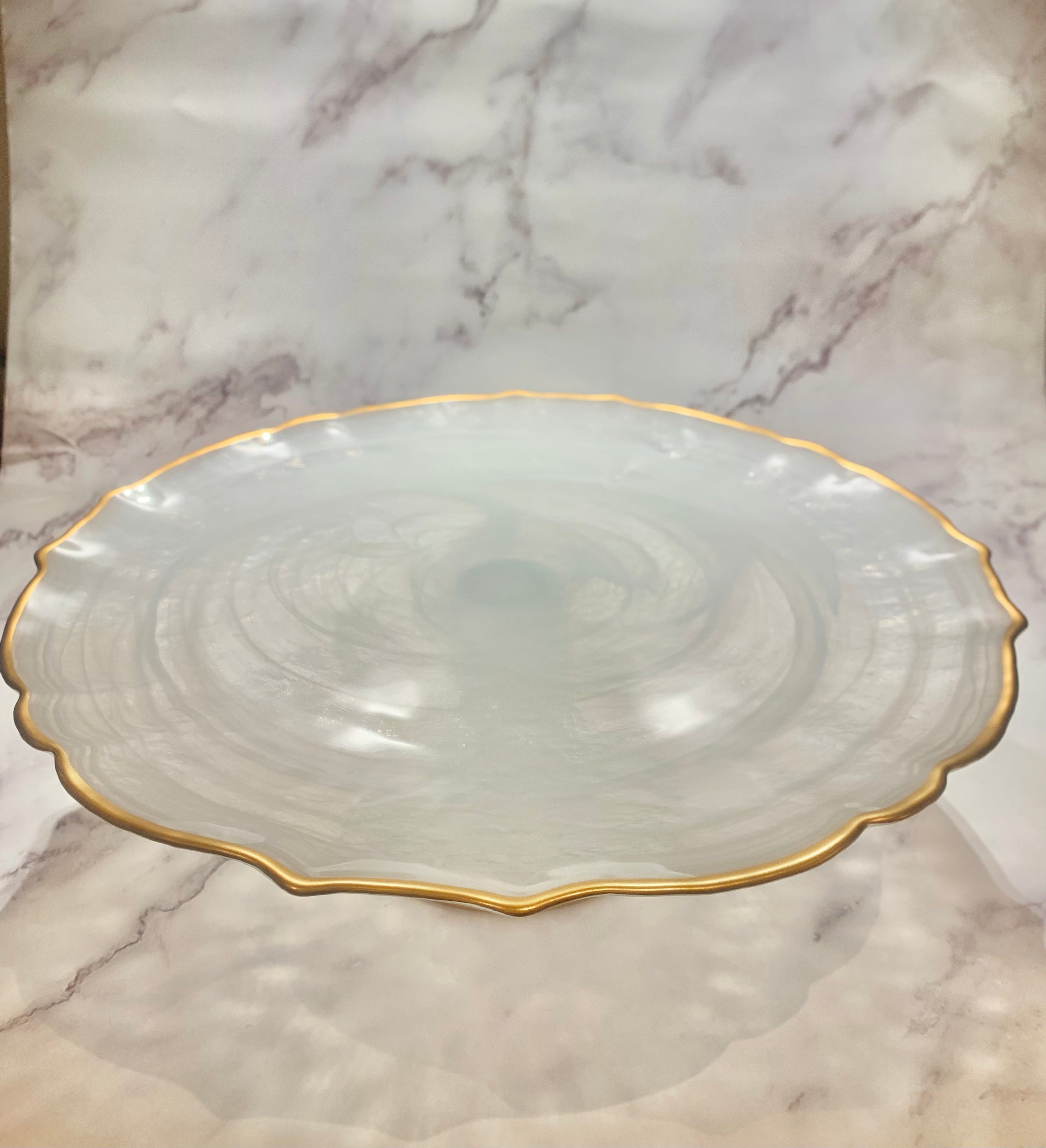 White Alabaster Cake Stand With Gold Trim 13" x 6'' Cake Stands High Class Touch - Home Decor 