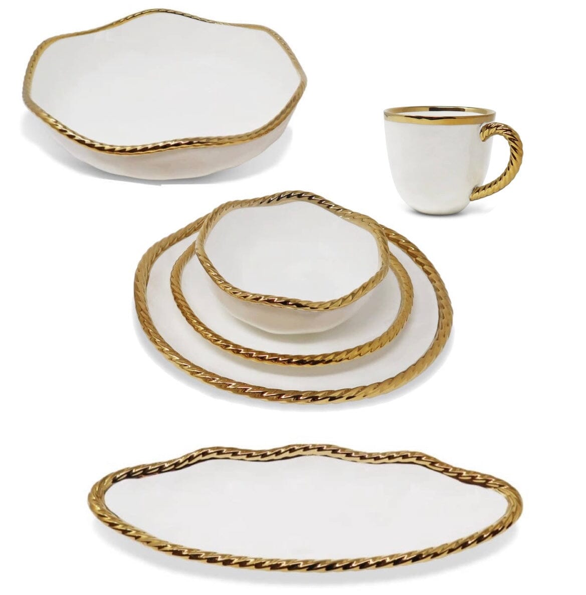 White and Gold Dinner Set New Bone China Dinnerware Sets High Class Touch - Home Decor 