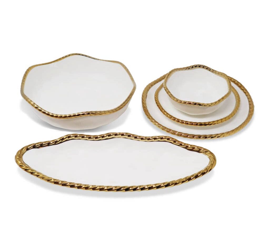 White and Gold Dinner Set New Bone China Dinnerware Sets High Class Touch - Home Decor 