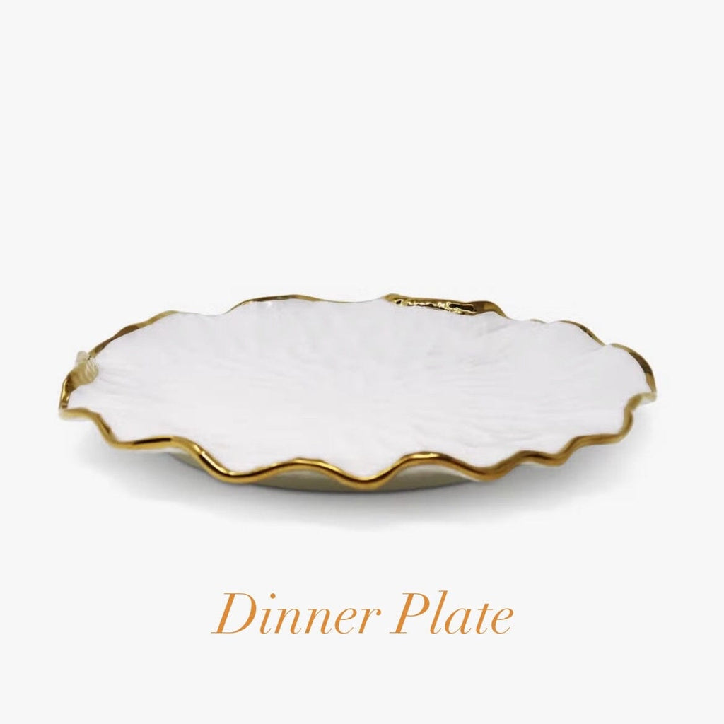 White and Gold Dinner Set New Bone China Gold Scalloped Edge Dinnerware Sets High Class Touch - Home Decor 4 Dinner Plates 