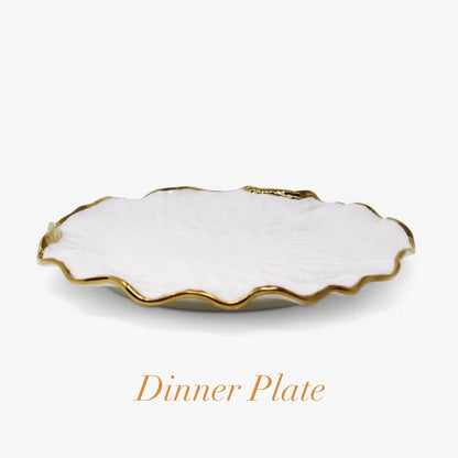 White and Gold Dinner Set New Bone China Gold Scalloped Edge Dinnerware Sets High Class Touch - Home Decor 4 Dinner Plates 