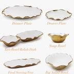 White and Gold Dinner Set New Bone China Gold Scalloped Edge Dinnerware Sets High Class Touch - Home Decor Buy Full Set and Save 