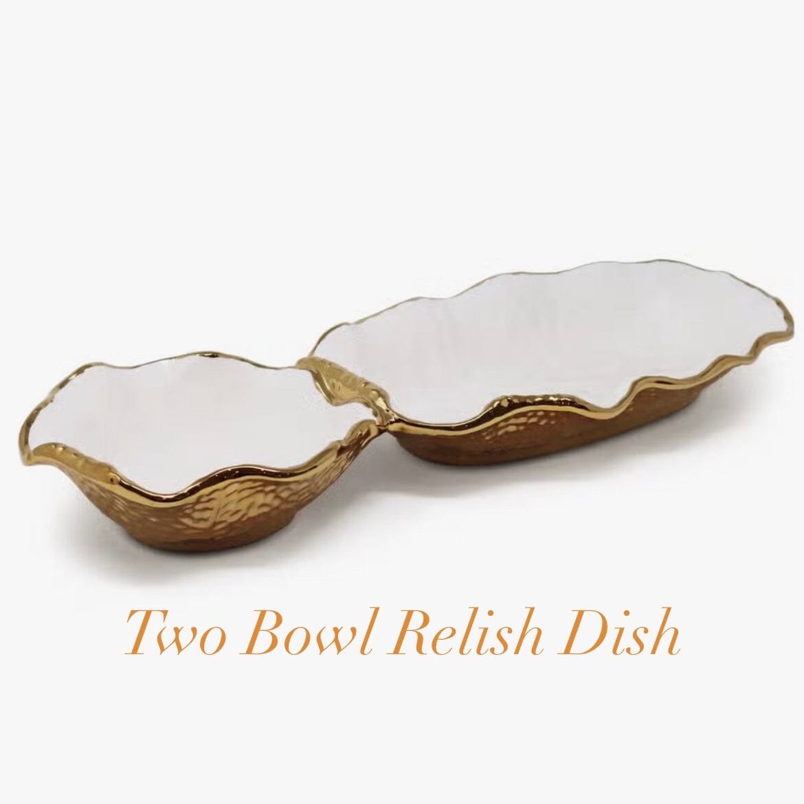 White and Gold Dinner Set New Bone China Gold Scalloped Edge Dinnerware Sets High Class Touch - Home Decor Two Bowl Relish Dish 