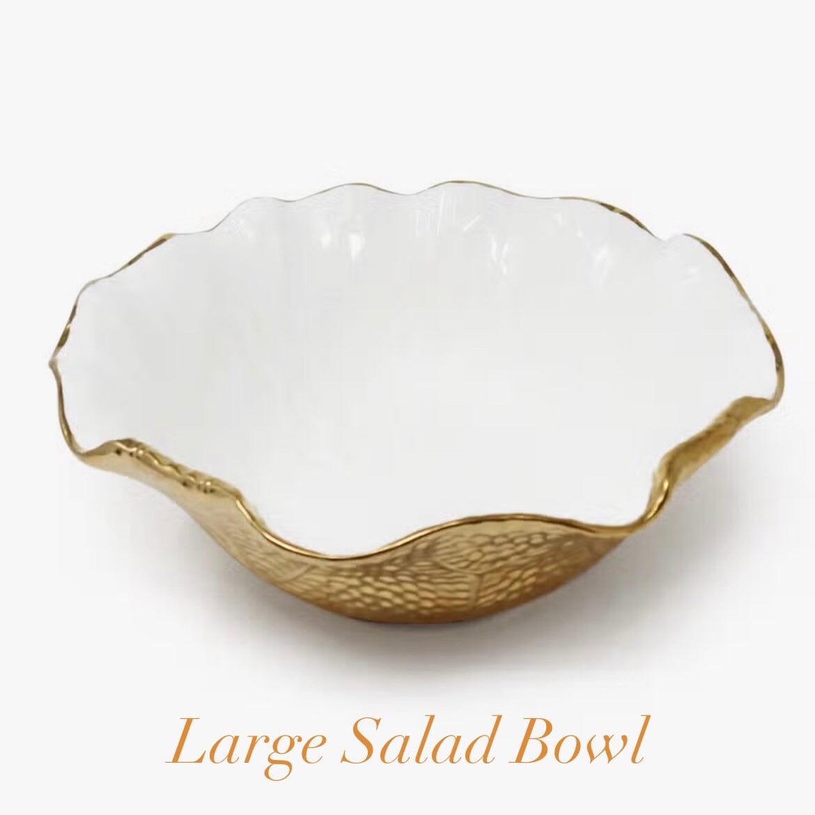 White and Gold Fruit Bowl New Bone China Gold Scalloped Edge Dinnerware Sets High Class Touch - Home Decor Salad Big Bowl 