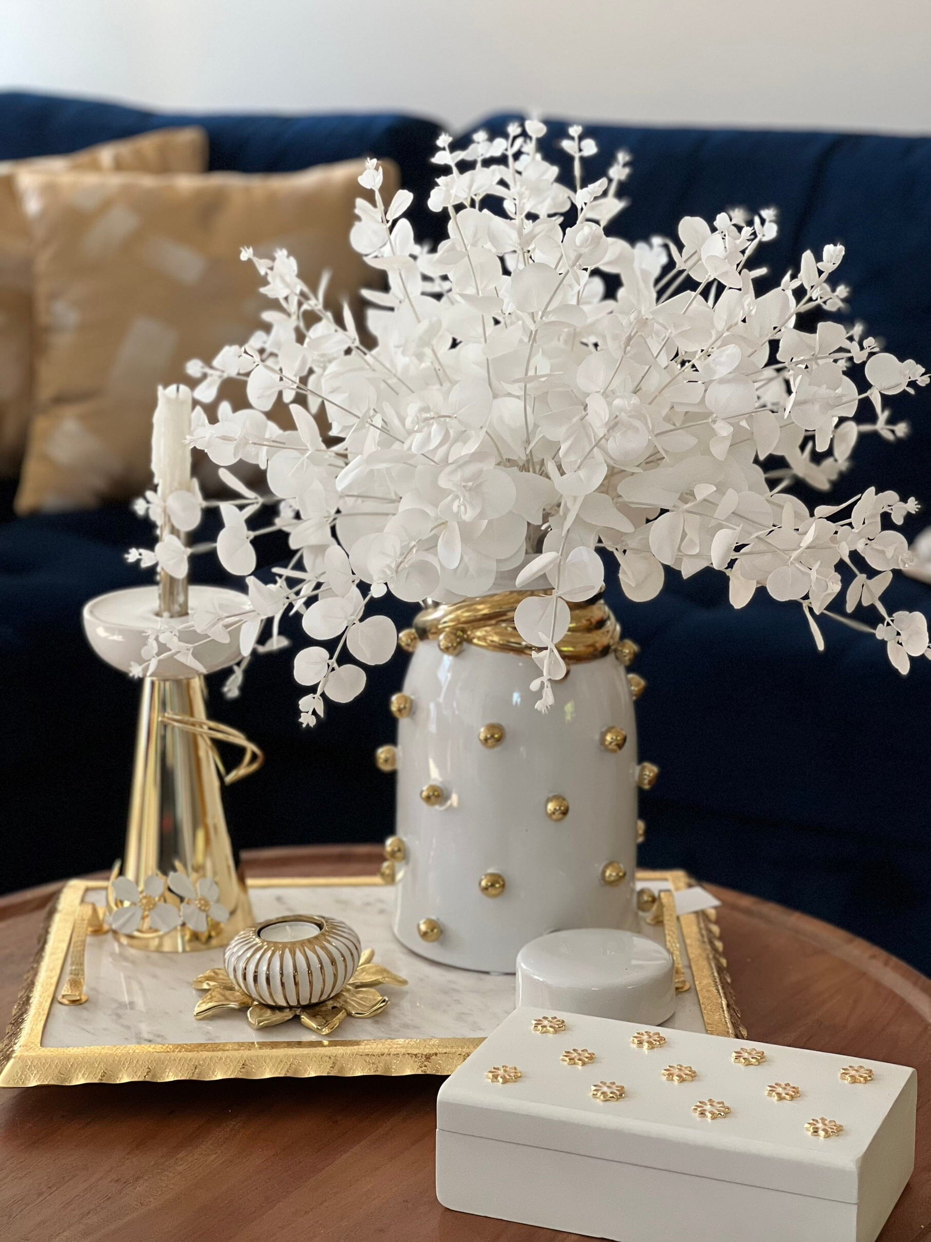 White Ceramic Jar with Gold Elegant Detail and Studded Decorative Jars High Class Touch - Home Decor Large 