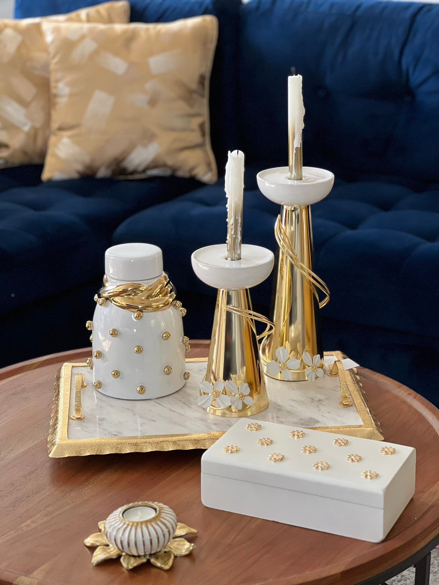 White Ceramic Jar with Gold Elegant Detail and Studded Decorative Jars High Class Touch - Home Decor Small 