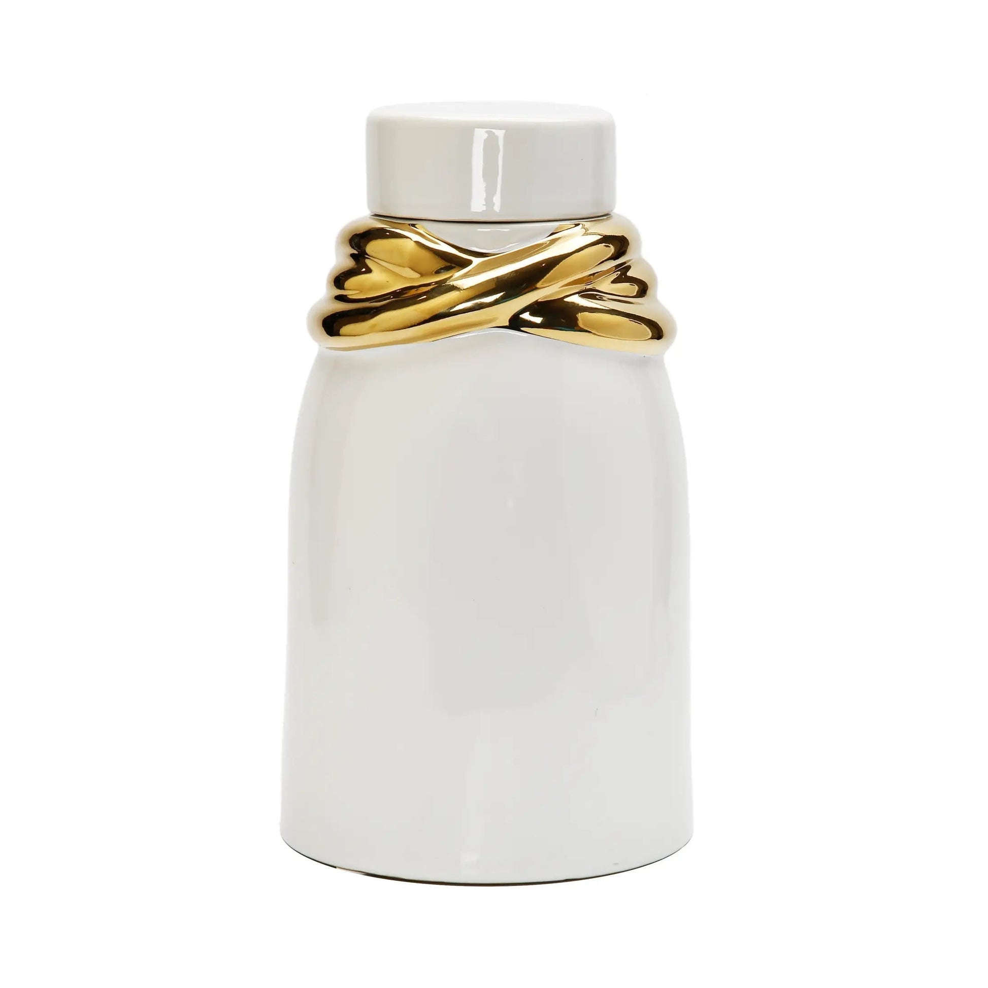 White Ceramic Jar with Lid and Gold Details Decorative Jars High Class Touch - Home Decor 