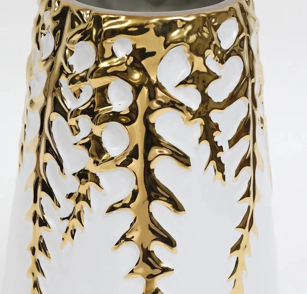 White Ceramic Vase Gold Design Vases High Class Touch - Home Decor 