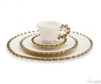 White Dinner Set Gold Beaded Border 5 Piece Set Dinnerware Sets High Class Touch - Home Decor 