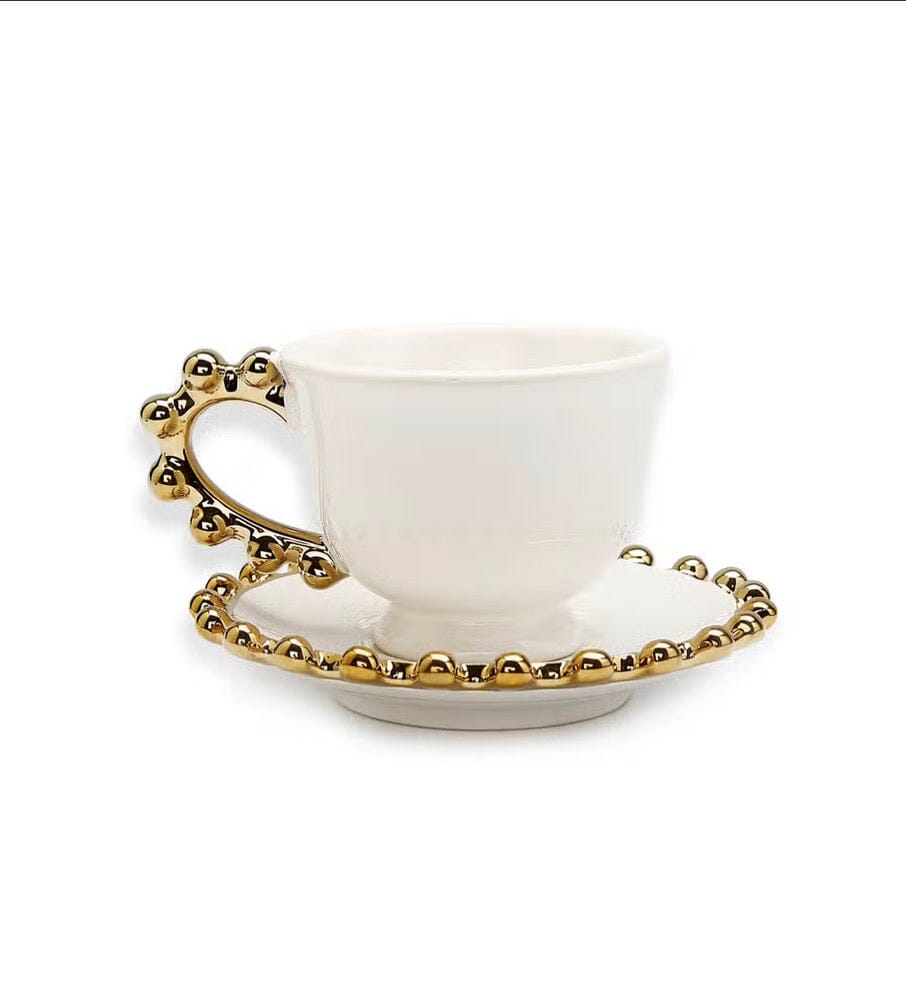 White Dinner Set Gold Beaded Border 5 Piece Set Dinnerware Sets High Class Touch - Home Decor 