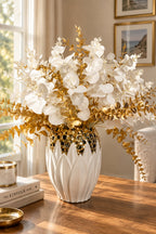 White Faux Flowers and Gold Eucalyptus Artificial Flora High Class Touch - Home Decor 