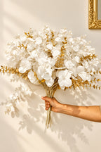 White Faux Flowers and Gold Eucalyptus Artificial Flora High Class Touch - Home Decor 
