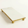 White Marble Oblong Tray With Gold textured Edge Decorative Trays High Class Touch - Home Decor 