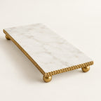 White Marble Oblong Tray With Gold textured Edge Decorative Trays High Class Touch - Home Decor 