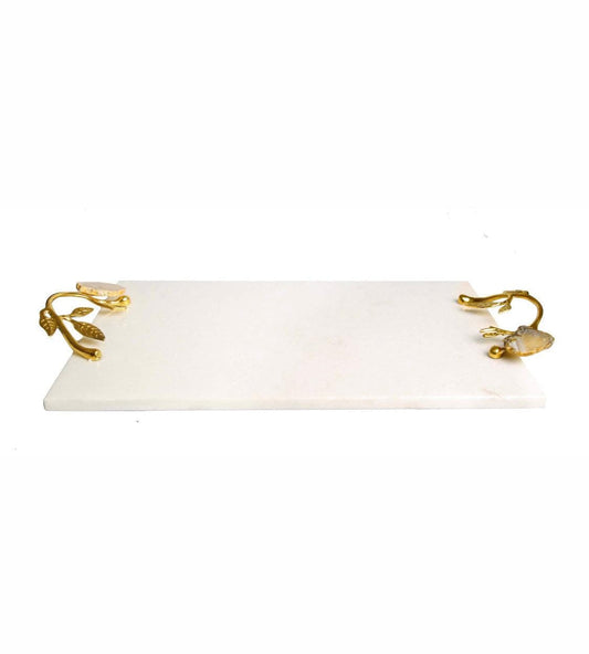 White Marble Tray with Agate Stone Handles High Class Touch - Home Decor 