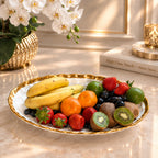 White Oval Tray with Gold Rim 15.25" x 9.5" Plates High Class Touch - Home Decor 