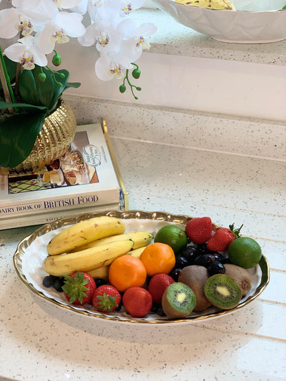White Oval Tray with Gold Rim 15.25" x 9.5" Plates High Class Touch - Home Decor 