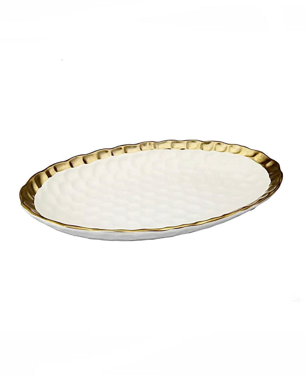 White Oval Tray with Gold Rim 15.25" x 9.5" Plates High Class Touch - Home Decor 