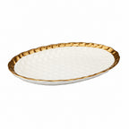White Oval Tray with Gold Rim 15.25" x 9.5" Plates High Class Touch - Home Decor 