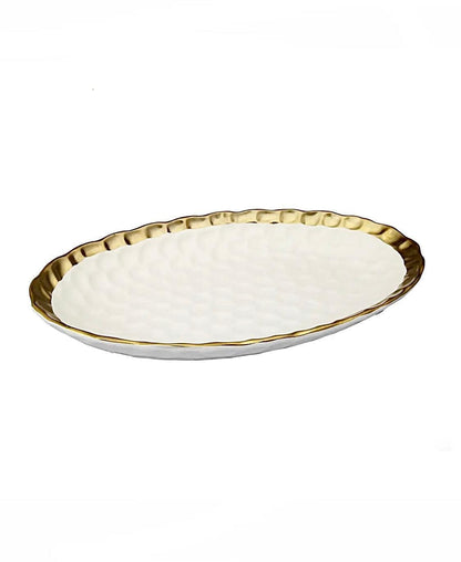 White Oval Tray with Gold Rim 15.25" x 9.5" Plates High Class Touch - Home Decor 