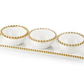 White Porcelain 3 Bowl Relish Dish with Gold Beaded Design Snack Bowls High Class Touch - Home Decor 