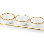 White Porcelain 3 Bowl Relish Dish with Gold Beaded Design Snack Bowls High Class Touch - Home Decor 