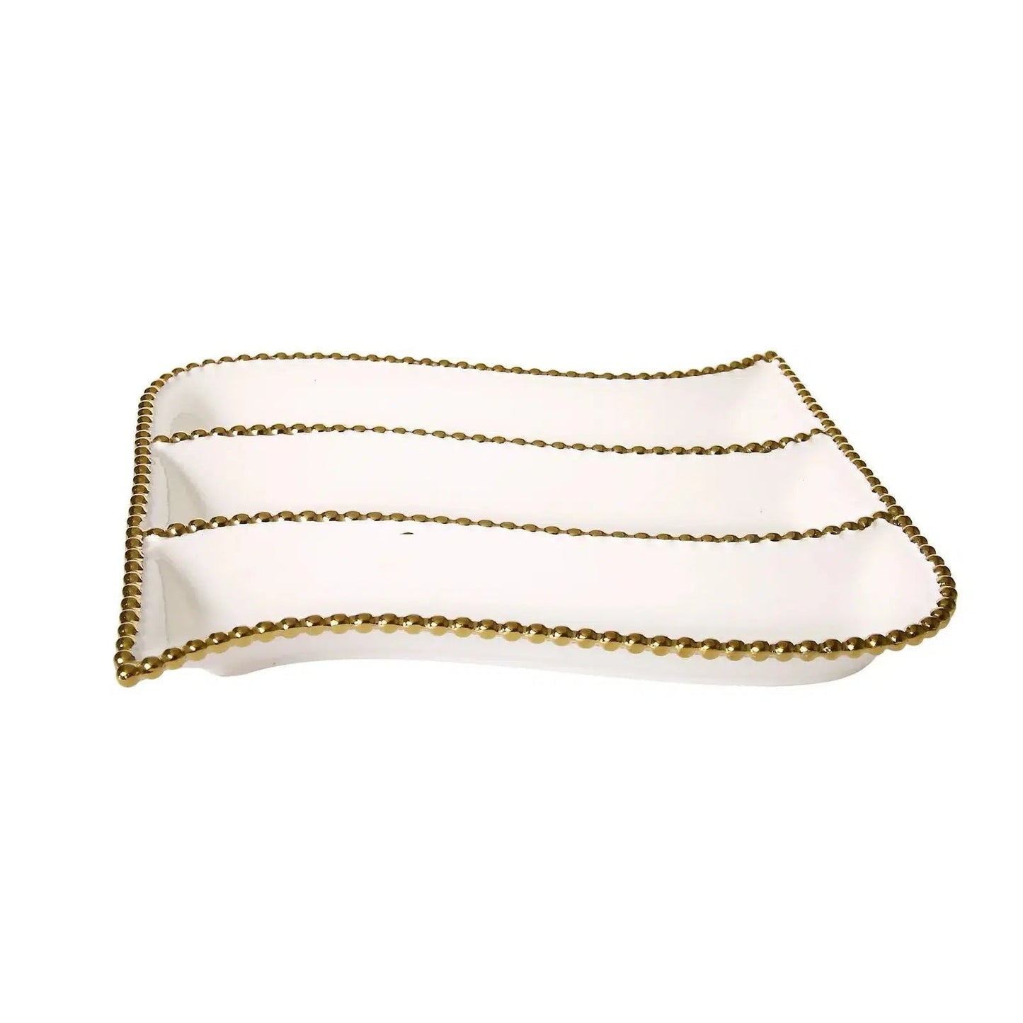 White Porcelain 3 Divider Tracker Dish 10"L x 9"W Snack Bowls High Class Touch - Home Decor 